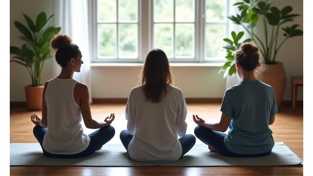 Group meditating in a tranquil setting